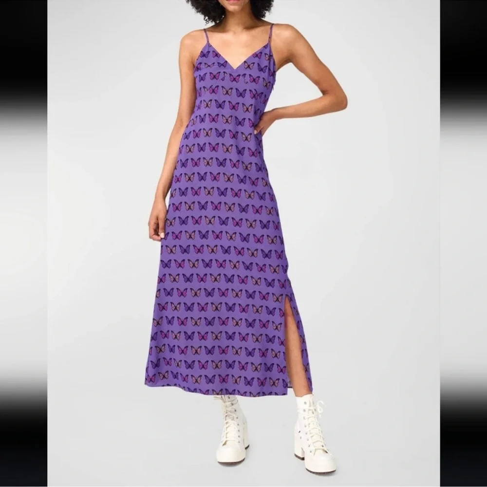 TEREZ NWOT Butterfly Halftone V-Neck Maxi Dress Size Small 💜 - Picture 1 of 6